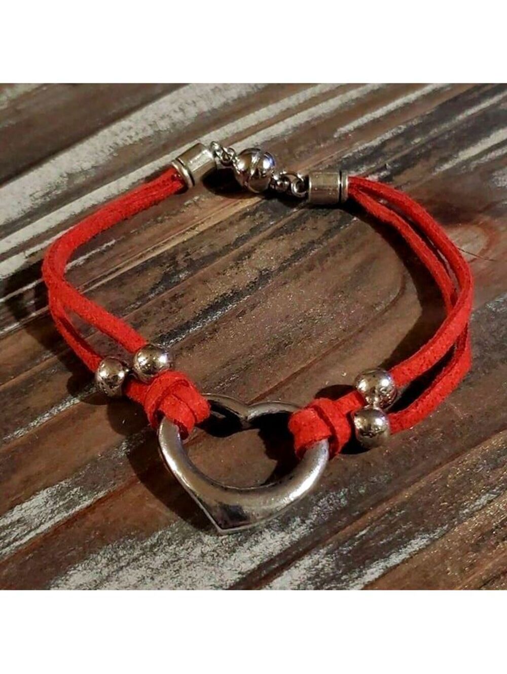 Red Vegan Suede Open Heart Bracelet